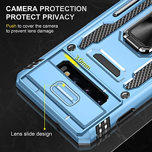 Image of Slide Camera Cover with Ring Holder Mobile Phone Case Cover for Samsung Galaxy S10 (Blue)
