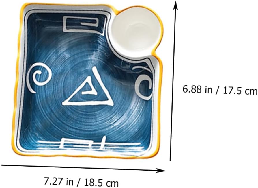 Uonlytech 4 Pcs Ceramic Sushi Plates and Dipping Trays Set, Japanese Style Square Serving Dish for Dumplings and Appetizers, Multi-compartment Food Tray for Home Dining and Random Color