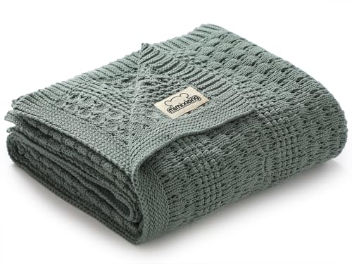 Image of mimixiong 100% Pure Cotton Baby Blanket Extra Soft Cellular Neutral Swaddle Receiving Crib Blanket for Newborn Baby Boy Girl Size 30 x 40 inches (Dark Green)