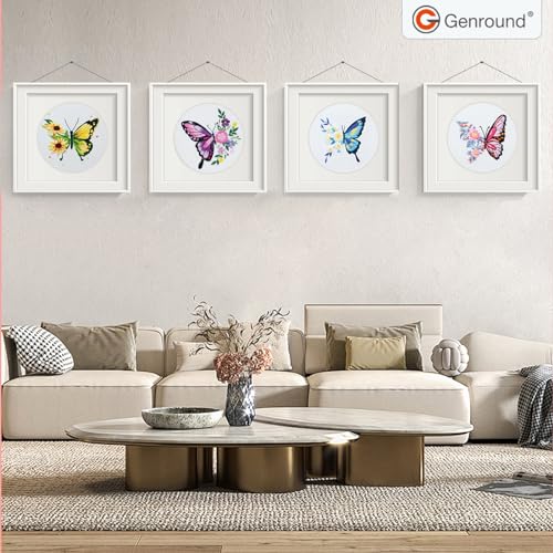 Image of Embroidery Kit for Beginners,Cross Stitch Kits Set,Floral Butterfly Pattern Needlepoint Kits,4 Sets Hand Embroidery Kit for Craft Lover Hand Stitch,Embroidery Starter Kits for Adults Beginners