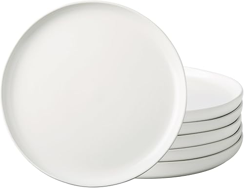 AmorArc Juego de 4 platos llanos hechos a mano con borde ondulado de porcelana de 10.5 pulgadas, modernos platos de cerámica para cocina,