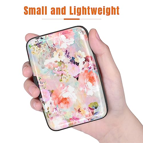 Image of Rimilak Aluminuml Credit Card Holder, Mini Credit Card Wallet RFID Blocking Slim Metal Hard Case for Women Men, Pink Flower