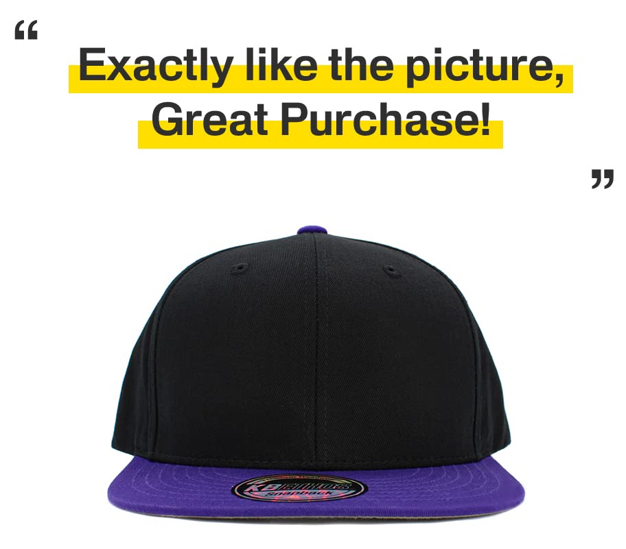 Image of KBETHOS Classic Snapback Hat Blank Cap Underbrim Cotton Wool Blend Flat Visor Adjustable Unisex
