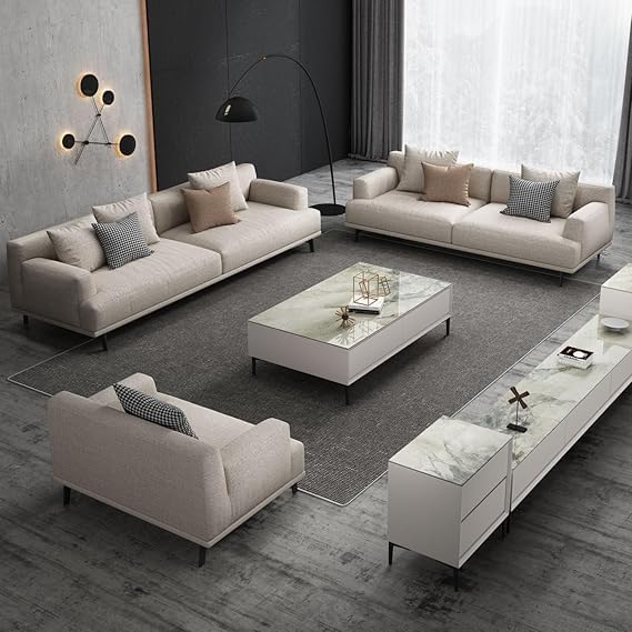 Image of A to Z Furniture Classic Chesterfield Sofa Set Luxury Chesterfield Sofa in for Home Living Room & Office (3+2+1=6 Seater Sofa Beige)
