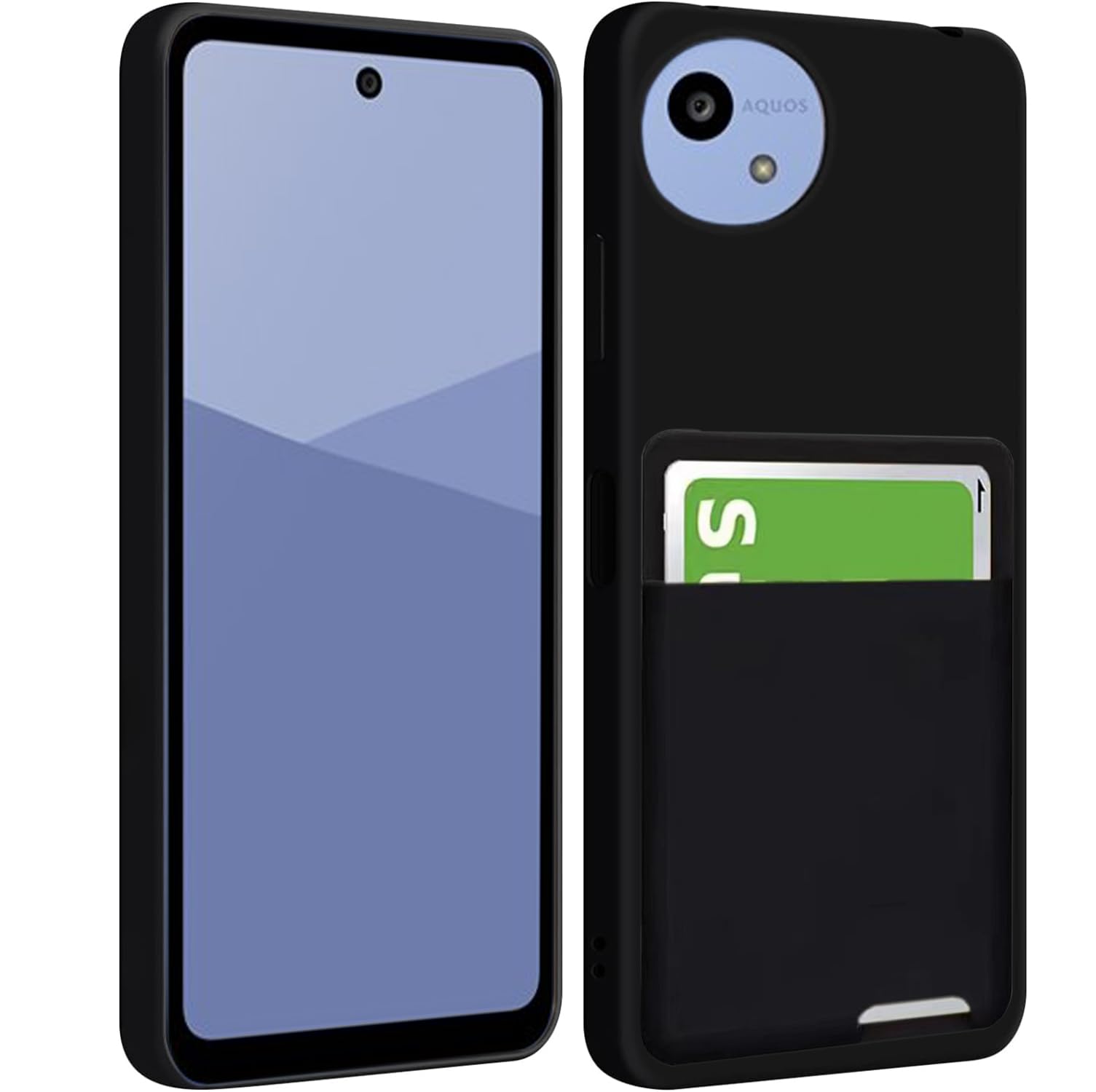 AQUOS wish5 ケース 背面収納 耐衝撃 カード収納 薄型 軽量 TPU カバー ストラップホール付き 黄変防止 指紋防止 アクオス wish5 スマホケース（ブラック）