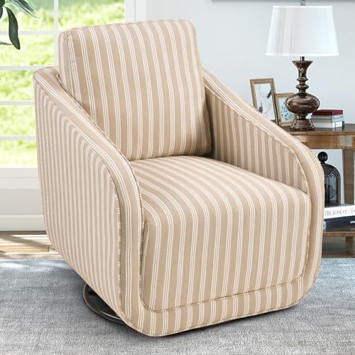 Image of CANMOV Linen Swivel Accent Chair for Living Room No Assembled, Brown Stripe