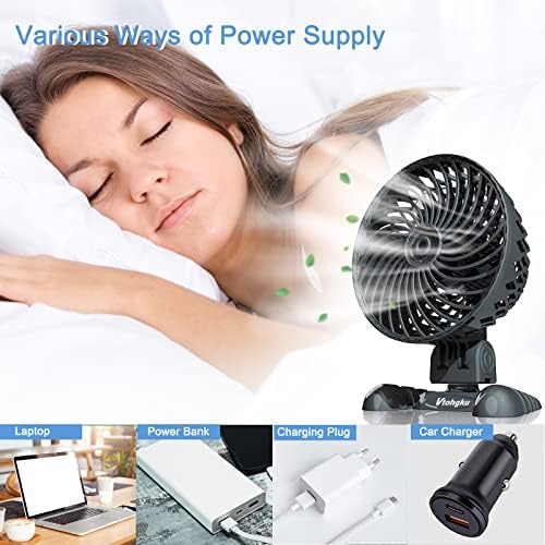 Vtohgku USB Desk Fan, USB Fan Silent Powerful, Black Small Desk Fan Silent, Stepless Speed Quiet Desk Fan for Bedroom Office Car Outdoor Camping
