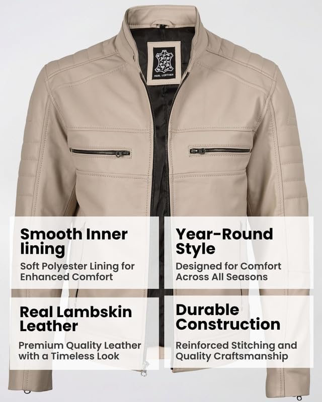Image of Blingsoul Men's Leather Jacket - Real Lambskin Motorcycle Cafe Racer Biker Style Jacket