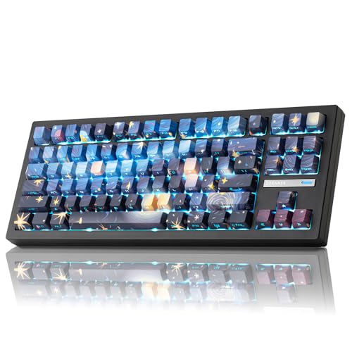 Image of ZORNHER ZH870 Wireless Mechanical Gaming Keyboard,80% Blue Custom Creamy Sound Keyboard with Starry Night Dye Sublimation PBT Keycaps,Pre-lubed Linear Switches,Hot-Swappable,RGB Backlit