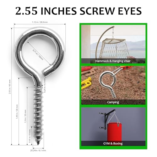 Yairmis Y0023 M5 10 Pcs 304 Stainless Steel Screws Eye,2.56 Inch Screw Self Tapping Eye,Load Bearing 200Lb thumb #2