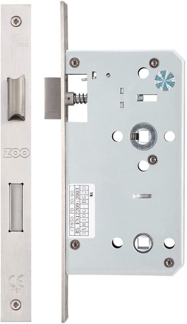 Zoo Hardware Silver Zoo Zdl7860 Mortice Din Bathroom Latch & Deadbolt Lock 60Mm Backset Satin Stainless Steel