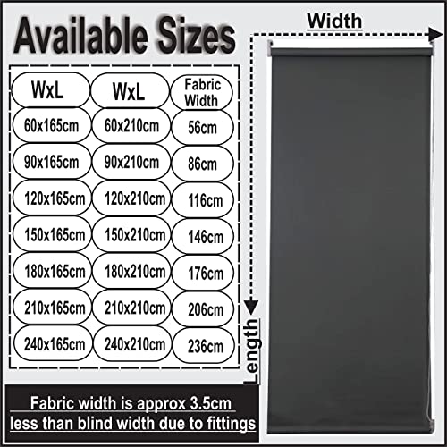 Funky Gadgets Blackout Roller Blinds Window Shades Easy Fit Thermal Roller Blind 3 Pass Black Out Fabric for Room Darkening Trimmable Child Safe Metal Tube Charcoal Grey (60cm Wide x 165cm Drop) - Image 3