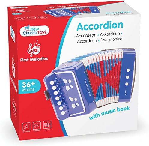 New Classic Toys Accordion with Music Book for Toddlers 3 Years Old Boys and Girls Baby Gifts, Kids Musical Instruments for Childrens Three Year Old
