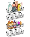 F-color Wall Mounted Wire Baskets, Multifunctional Wire Storage Baskets for Home Office Kitchen Bathroom Laundry Living Room, Large Metal Storage Basket with Wall Mount Hooks, 4 Pack, Black