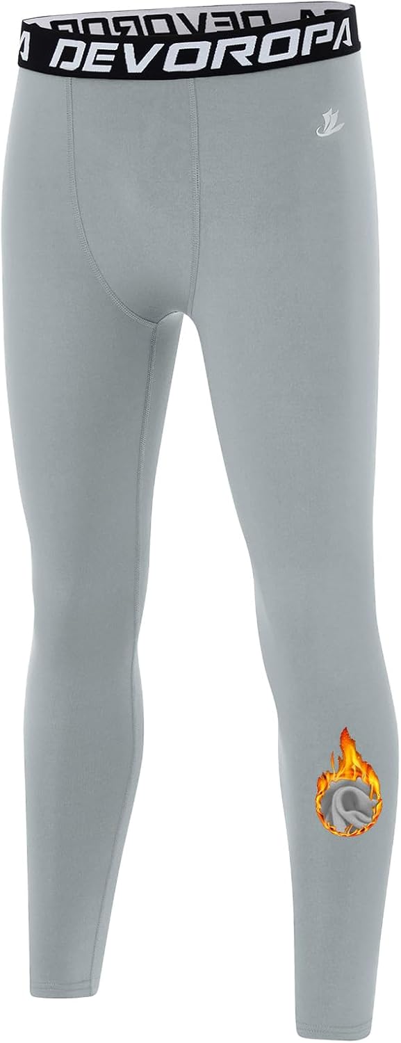 DEVOROPA Youth Boys' Compression Leggings Sports Tights Fleece Lined Thermal Base Layer Pants