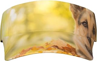 Maple German Shepherd Dog Printed Sport Sun Visor Hats, Adjustable Empty Top Baseball Sun Cap Golf Tennis Visor for Men Women Black, Black, One Size, Black, One Size