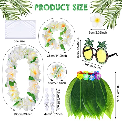 Hicarer 9 Pcs Hawaiian Costumes Accessories Women Luau Outfit Tropical Hula Grass Skirts for Luau Party Halloween Costumes (White,X-Large) by Hicarer - Image 2