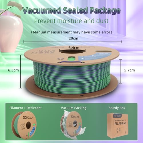 Image of 3DHoJor Dual Color Matte PLA 3D Printer Filament 1.75mm 2 in 1 Coextrusion 1KG Spool (2.2lbs) Multicolor PLA with Smooth Matte Finish for FDM 3D Printers - Green Purple