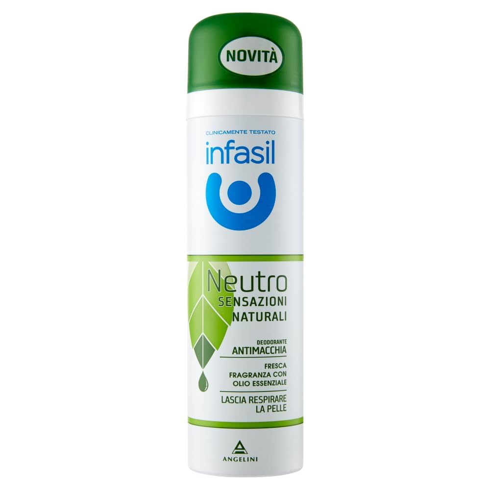 Infasil - 12 deodoranti spray Neutro Sensazioni Naturali con olio essenziale, 150 ml + portachiavi in omaggio