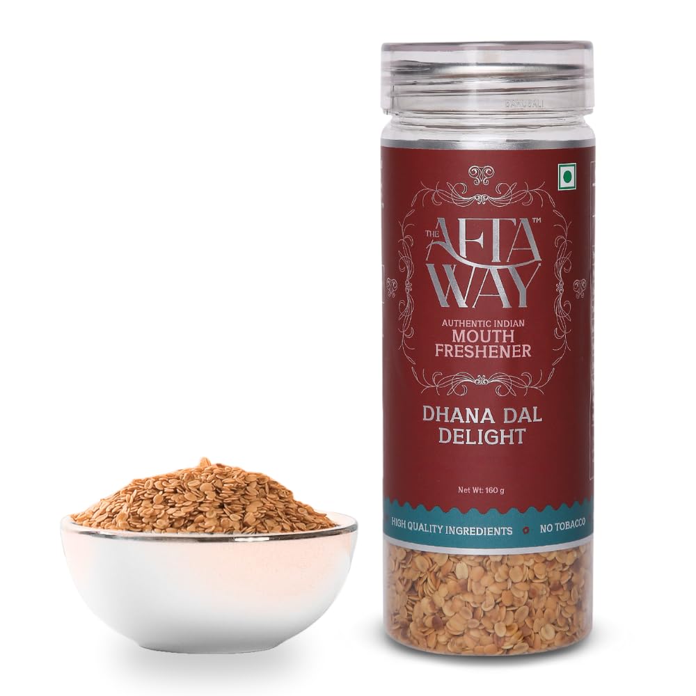 The AftaWay Dhana Dal Delight 5.64 oz, Traditional Mukhwas/Indian Mouth Freshener with Rock Salt Kissed Double Roasted Coriander Seeds, Breath