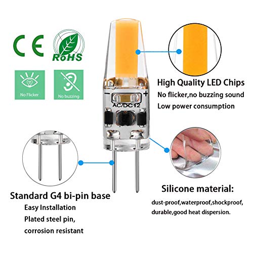 G4 Led Bulb 2W Equivalent To 20W T3 Jc Type Bi-Pin G4 Base Halogen Bulb, Ac/Dc 12V Warm White 3000K G4 Bulb For Under Cabinet Light, Ceiling Lights, Rv, Boats, Outdoor Landscape Lighting (10 Pack) #TOP2