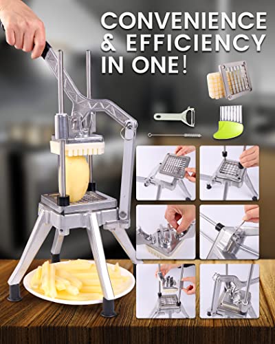 Foto von Ezcasch 4 in 1 Kartoffelschneider Pommesschneider Edelstahl Pommes Frites Schneider Multifunktionaler Gemüse- und Obstschneider mit Vier Klingen (6mm, 9mm,12mm & Blockschneider)