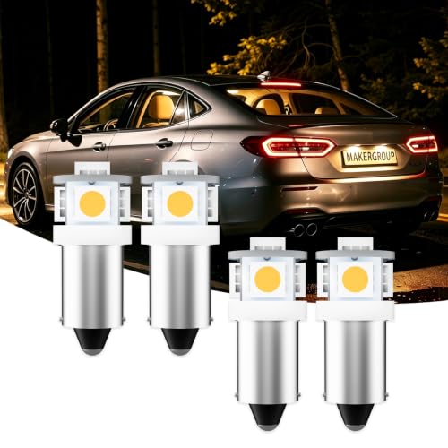 Makergroup 1445 17053 BA9S Miniature Bayonet Single Contact Base LED Light Bulbs for RV Camper Trailer Automotive Light Bulbs Dome lights Map Reading lights 12VDC Warm White 4-Pack
