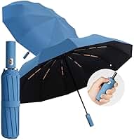 Guarda Chuva com Botão Automático Reforçado – Compacto, Resistente ao Vento, Proteção Solar UV, Blackout, Dobrável - Guarda Chuva Portátil para Bolsa/Mochila - Shop100