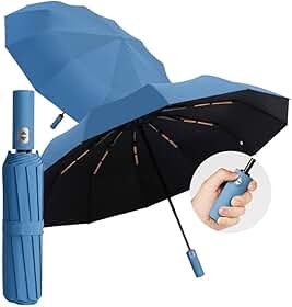 Guarda Chuva com Botão Automático Reforçado – Compacto, Resistente ao Vento, Proteção Solar UV, Blackout, Dobrável - Guarda Chuva Portátil para Bolsa/Mochila - Shop100