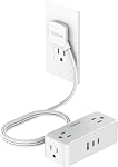TESSAN Surge Protector Flat Extension Cord Indoor, 5 Feet | Flat Plug Power Bar, 4 AC Outlets, 3 USB Ports (1 USB C), Small Power Strip Wall Mounted for Home Office Dorm Room, Black