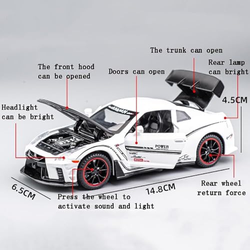 Image of 1:32 Scale Supra Nissan GTR R35 Toy Car | Metal Pullback Diecast Car for Kids with Openable Doors, Sound, Light Effects (Black)