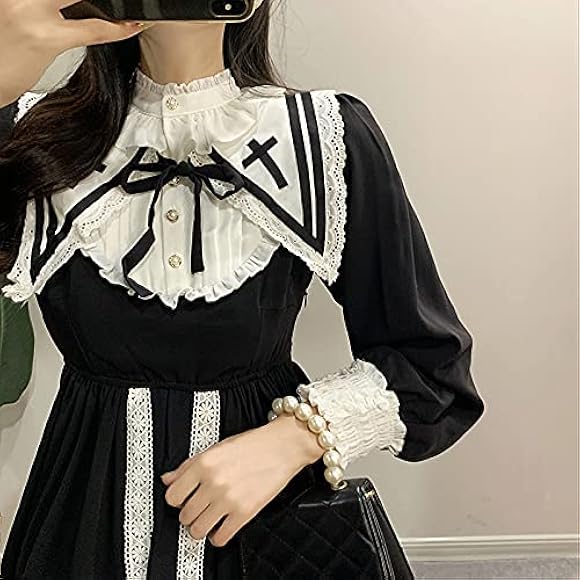 Amazon.co.jp: [Lady Lazy] [レディレイジー] ゴシック 長袖 ワンピース ドレス ロング スカート ゴスロリ ロリータ  フリル 衣装 撮影 姫 コスプレ アニメ 女装 服 cosplay lolita 原宿 かわいい お嬢様 黒 ブラック 十字架 : ホビー