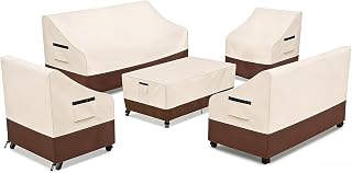 Rileytee Outdoor Patio Furniture Covers Set ,5 Pcs 600D Heavy Duty 100% Waterproof Outdoor Furniture Covers, Fit 3-Seater Sofa,Patio Loveseat, Chair and Coffee Table (Beige & Brown)