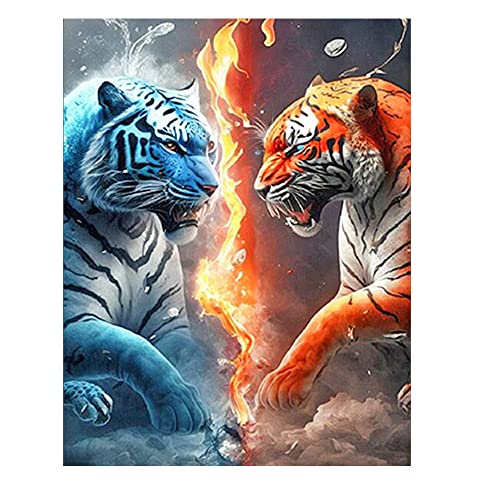 DCIDBEI Diamond Painting Tiger Bunt 40x50cm Reflektierend Yin Yang Wandkunst Blau Stickerei Perlen Bilder