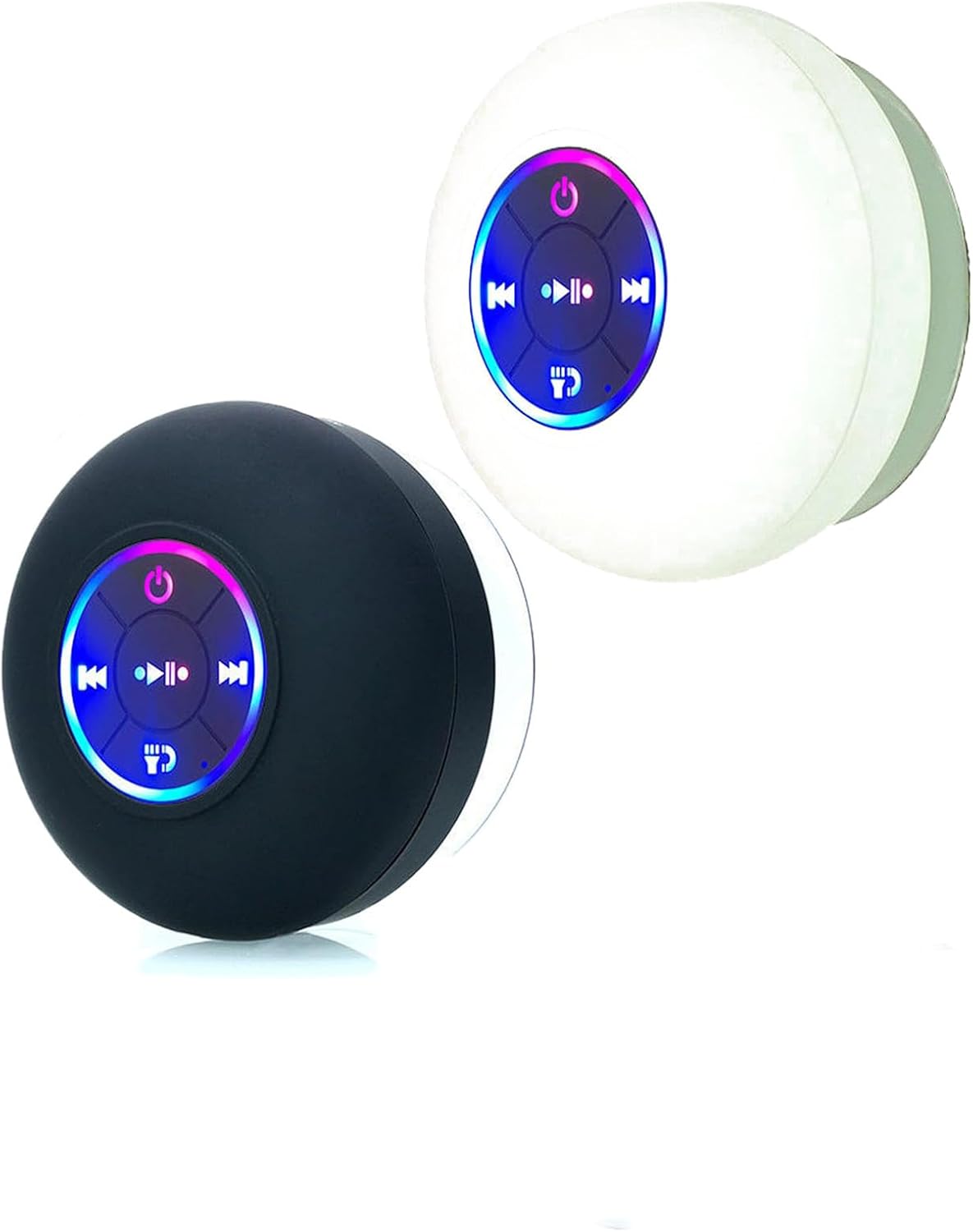 Namohouse Wireless Bluetooth Speakers with LED Light - Shower & Bathroom Waterproof - Mini Bluetooth Speaker 2-pack (Black+White)