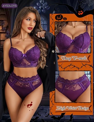 Image of Avidlove Lingerie Sets for Women Bra and High Waist Panty Set 2 Piece Lace Babydoll Outfits S-XXL