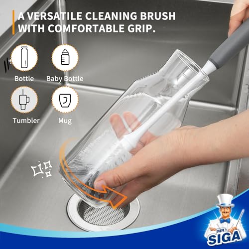 MR.SIGA Long Handle Bottle Brush, Flexible Scrub Brush for Water Bottles, Glasswares, Mugs, Gray, 2 Pack by MR.SIGA - Image 5