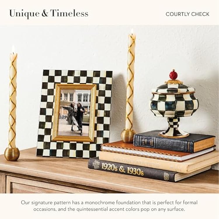 MACKENZIE-CHILDS Enamel Curiosity Pot, Decorative Container for Home Decor, Black-and-White Courtly Check