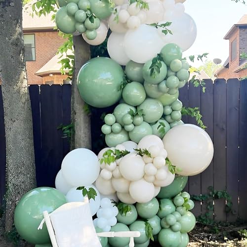 Image of Voircoloria 90pack Sage Green Balloons Different Size 18 /12 /10 /5 Inch Olive Green Balloon Garland Arch Kit for Graduation, Wedding, Birthday, Bridal Shower, Baby Shower, Anniversary Party Decorations