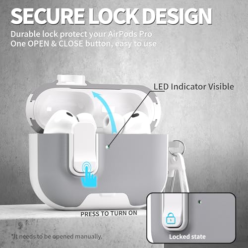 Image of for AirPods Pro 3 Case with Lock,TPU Leather Texture Durability Anti-Lost & Shockproof Protective Cover Accessories with Cleaning Kit in Keychain for Apple iPod Pro 3rd Generation 2025(White /Grey)