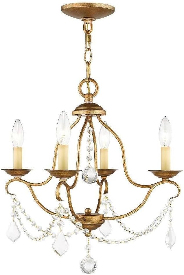 Livex Lighting 6424-48 Chesterfield 4 Light Mini Chandelier, Antique Gold Leaf