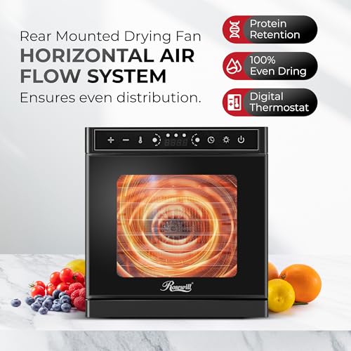 Image of Rosewill Food Dehydrator | Powerful 400W Rear Fan Even-Drying System | 8 Full-Size Stainless Steel Trays | 95-195 Temperature Control, 48H Timer, Keep Warm + Auto Shutoff | Jerky, Herbs, Meat