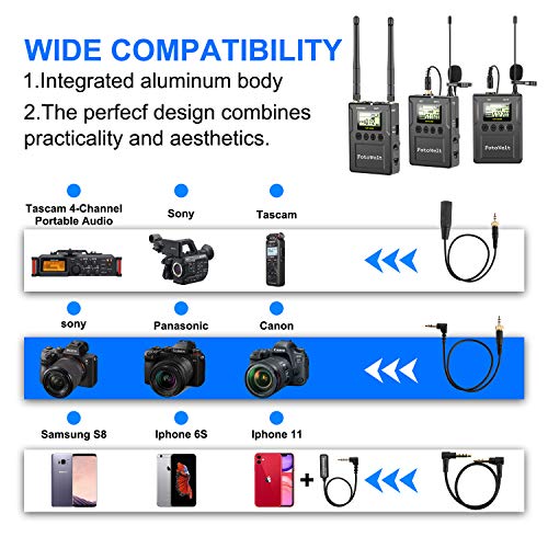 Pixel 100-Channel Dual Channel Uhf Professional Wireless Lavalier Microphone Receiver Compatible With Dslr Camera/Camcorders/Phones Used In Video Recording,Program Hosting Teaching And Interview #TOP1