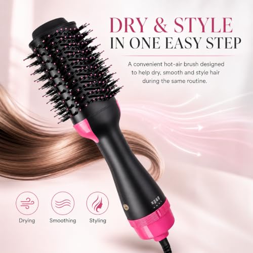Image of 4 in 1 Hot Air Brush Dryer and Volumizer with Ionic Ceramic Tourmaline Styling for Straightening, Curling, Detangling, Volume, Shine, and All Hair Types