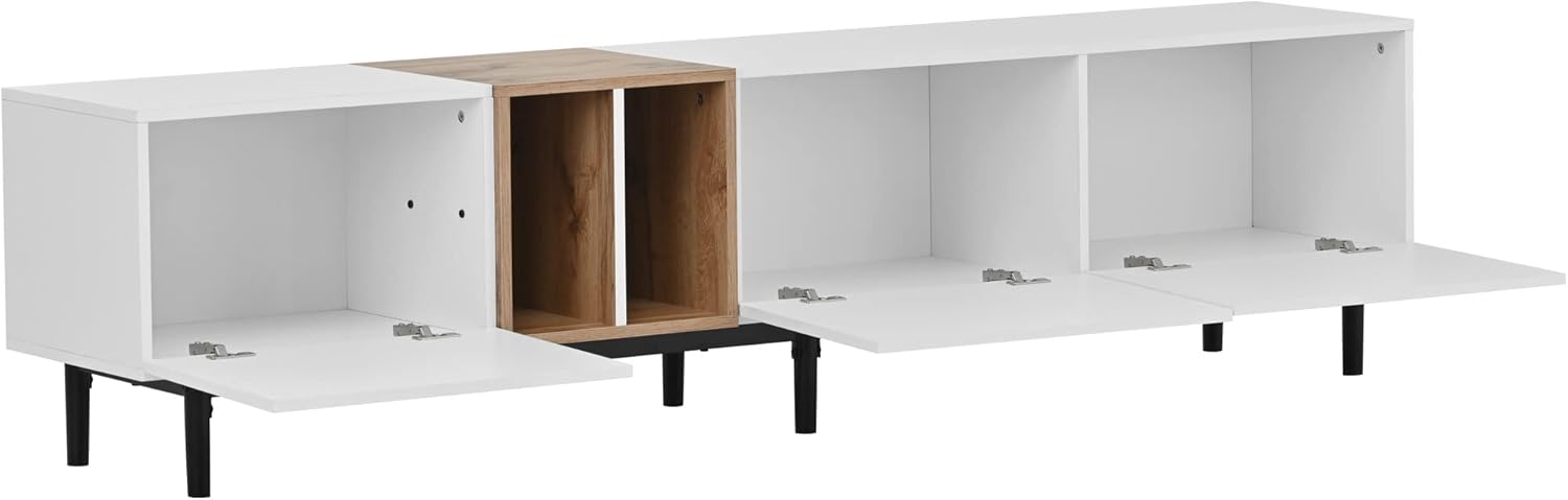 TV Stand for TVs Up to 80" with 3 Doors, White Entertainment Center with 3 Storage Cabinets and Open Shelves for Living Room, Minimalist Media Console Table TV Cabinet, White