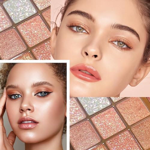 Glitter Eyeshadow Palette, Shimmer Eye Shadow Pallets for Women, 9 Colour Glitter Eye Make-Up Eyeshadow Palettes, Waterproof Long Lasting Gold White Pink Highly Pigmented Eye Shadow Gift for Girls - Image 8
