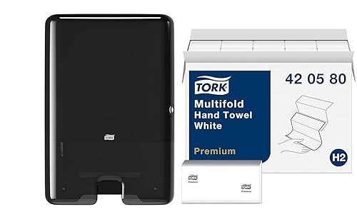 Tork Xpress - Dispensador de toallas de mano multipliegue negro H2, dispensador único, rango de elevación, H2 + toalla de mano multipliegue, color