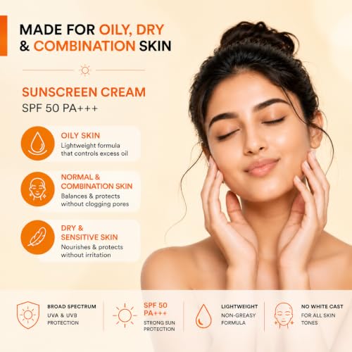 Image of Aryanveda Sunscreen SPF 50 PA+++ for Oily, Dry, Normal & Combination Skin | UVA & UVB Protected for Women & Men 67gm (Pack of 2)