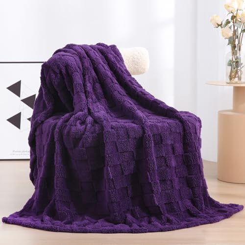 Linecooo Deep Purple Fleece Throw Blanket 50”×60” for Couch Sofa Bed,Super Soft Cozy Plush...