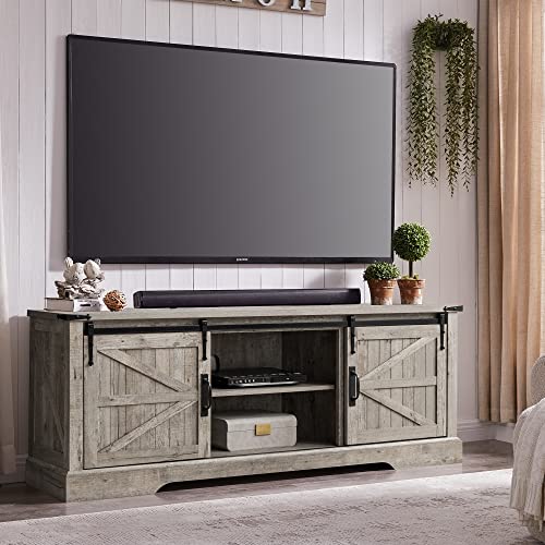 Buy OKD Farmhouse TV Stand for 75 Inch TV, Rustic Entertainment Center